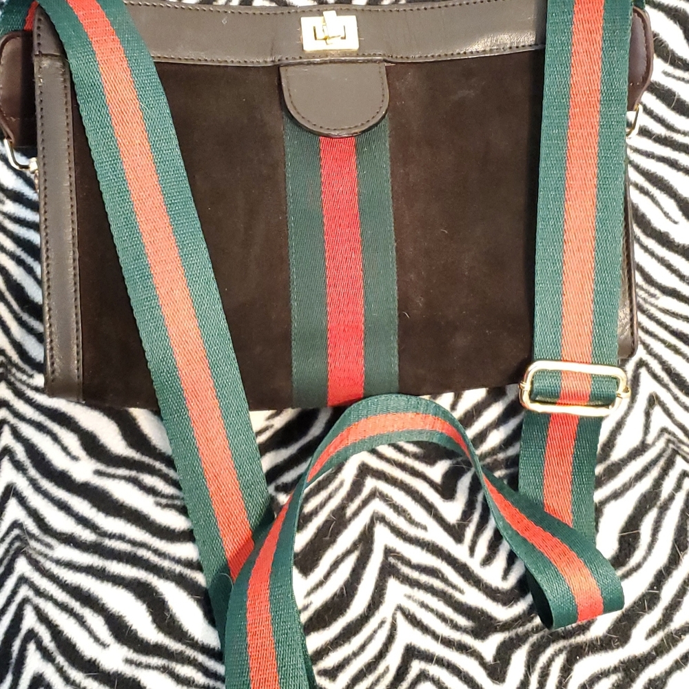 AUTH Vintage Gucci Clutch Suede Converted to Shoulder Crossbody Bag Sherry Web